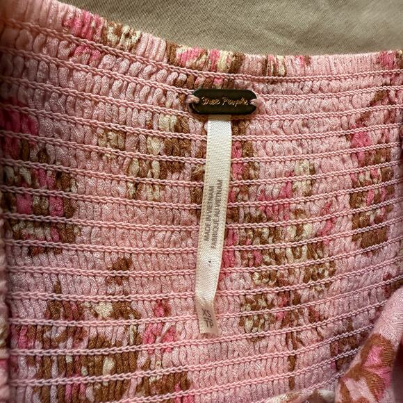 Free People Hilary floral pink Printed Top Pink Combo Boho crew summer /XS - Picture 9 of 10